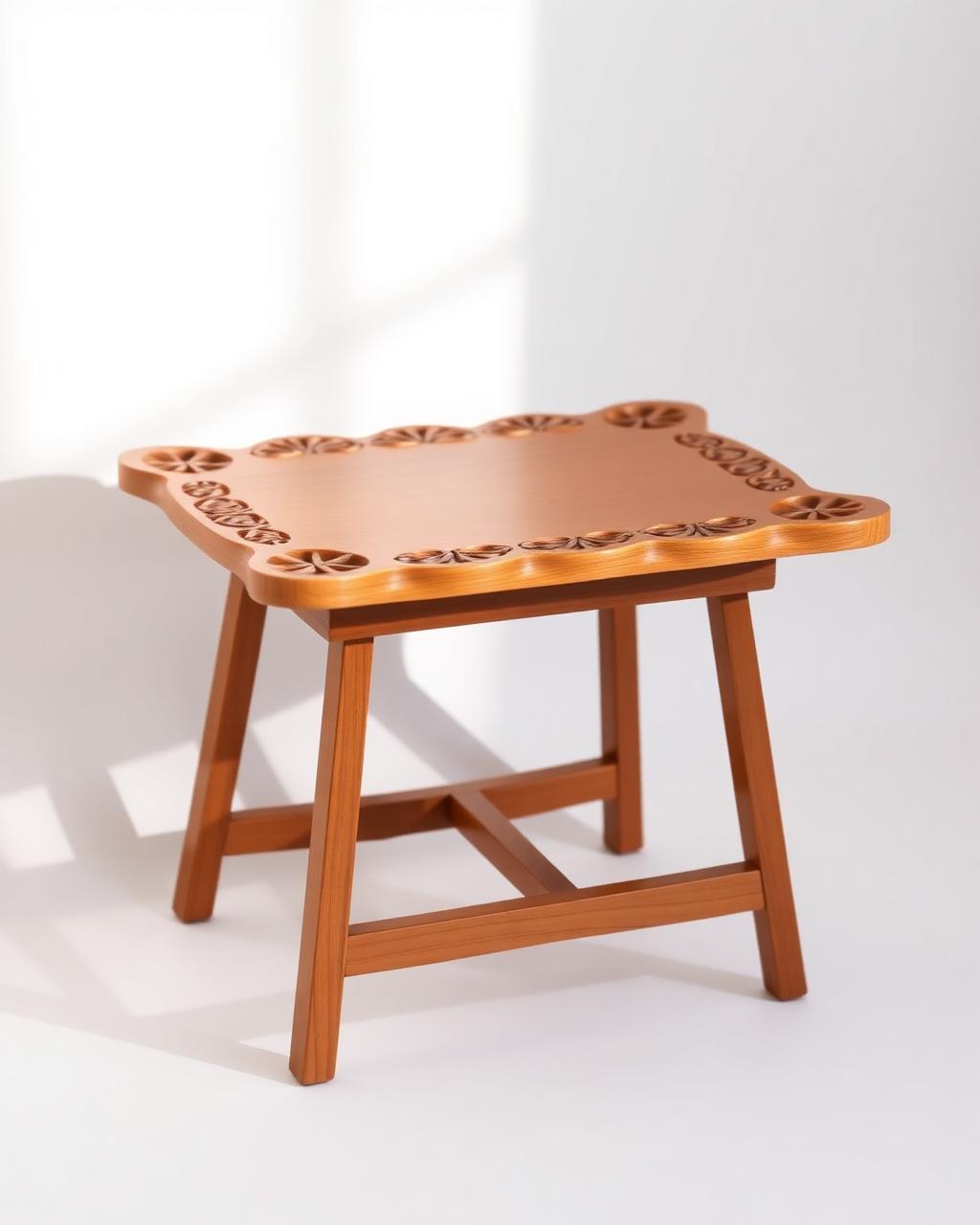 Compact altar table carved with lotus motifs and folding legs
